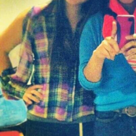 Sheer Vibrant Plaid Open Long Sleeve Cold-Shoulder Button Down - Picture 8 of 8